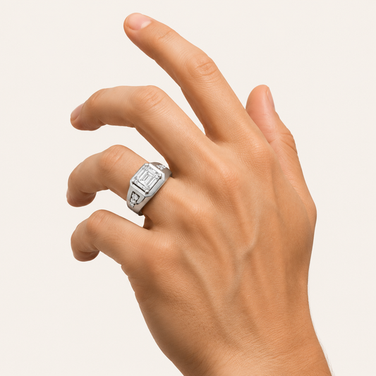 Lab Grown Diamond 3.50 CT Emerald Cut Side Stone Men's Ring