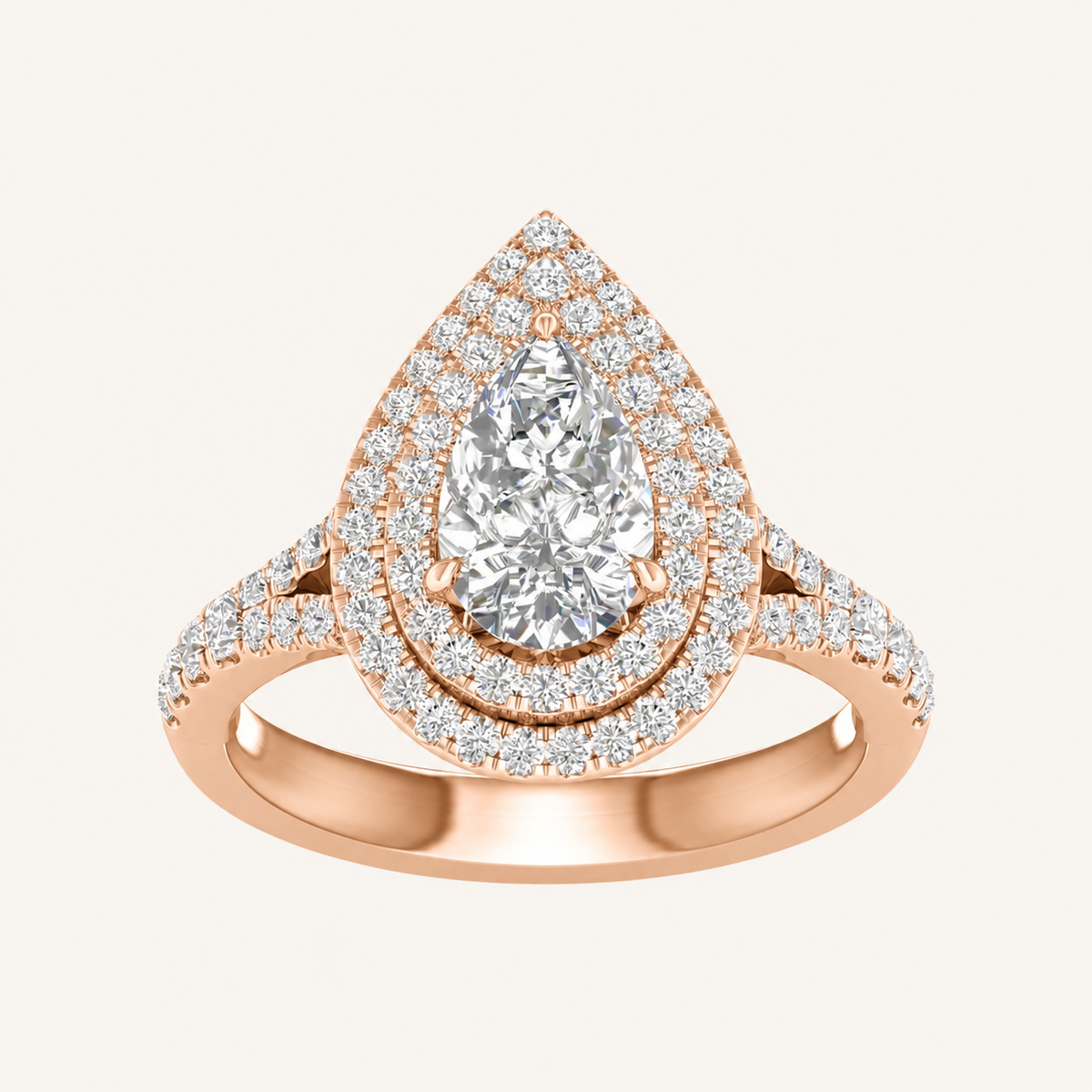 Lab Grown Diamond 2 CT Pear Cut Double Halo Ring