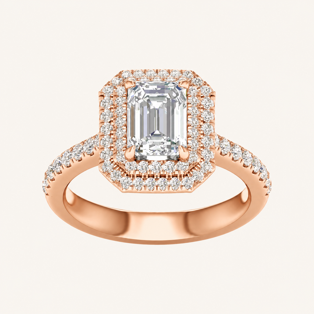 Lab Grown Diamond 2 CT Emerald Cut Double Halo Ring