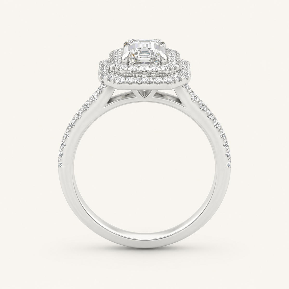 Lab Grown Diamond 2 CT Emerald Cut Double Halo Ring