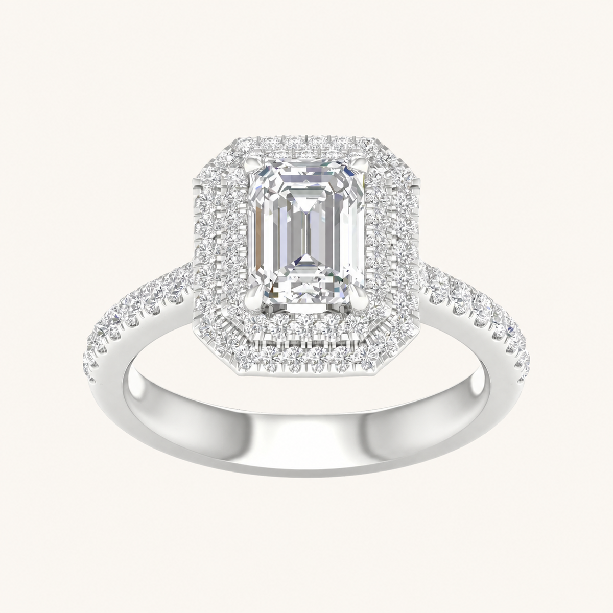 Lab Grown Diamond 2 CT Emerald Cut Double Halo Ring