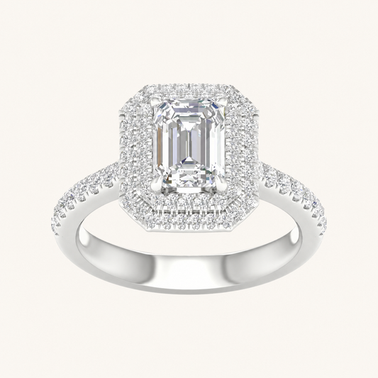 Lab Grown Diamond 2 CT Emerald Cut Double Halo Ring