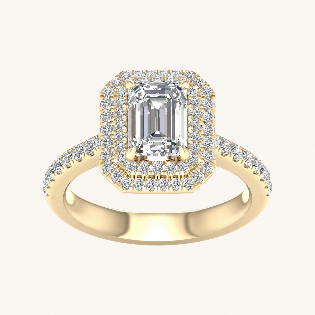 Lab Grown Diamond 2 CT Emerald Cut Double Halo Ring