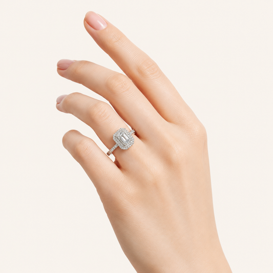 Lab Grown Diamond 2 CT Emerald Cut Double Halo Ring