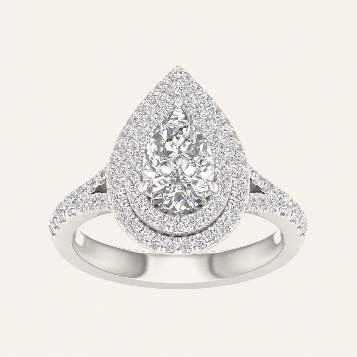Lab Grown Diamond 2 CT Pear Cut Double Halo Ring