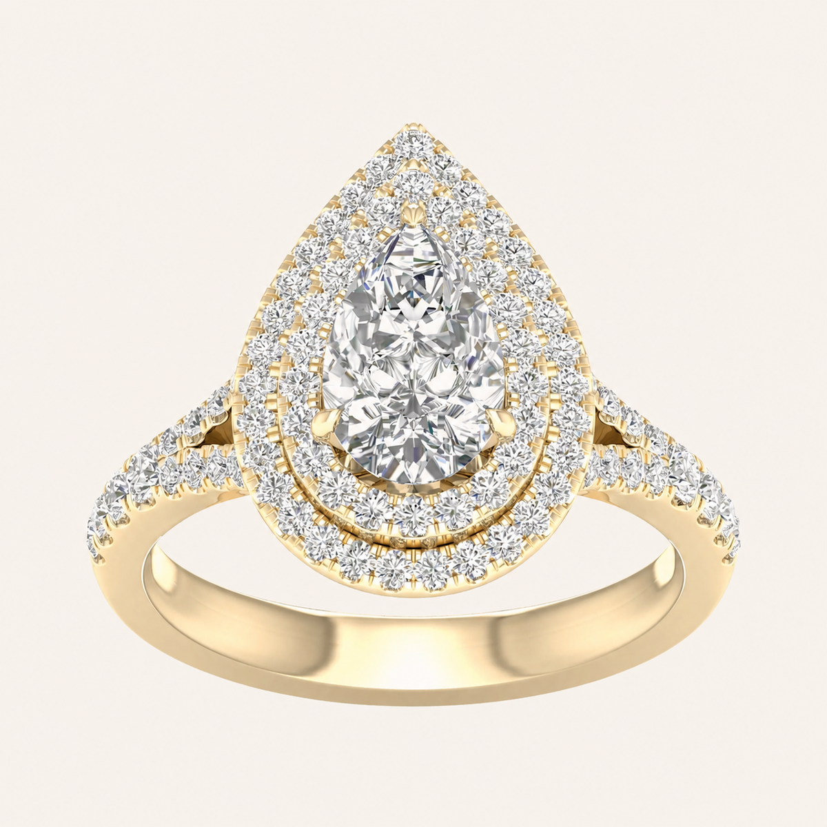 Lab Grown Diamond 2 CT Pear Cut Double Halo Ring