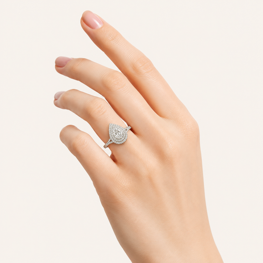 Lab Grown Diamond 2 CT Pear Cut Double Halo Ring