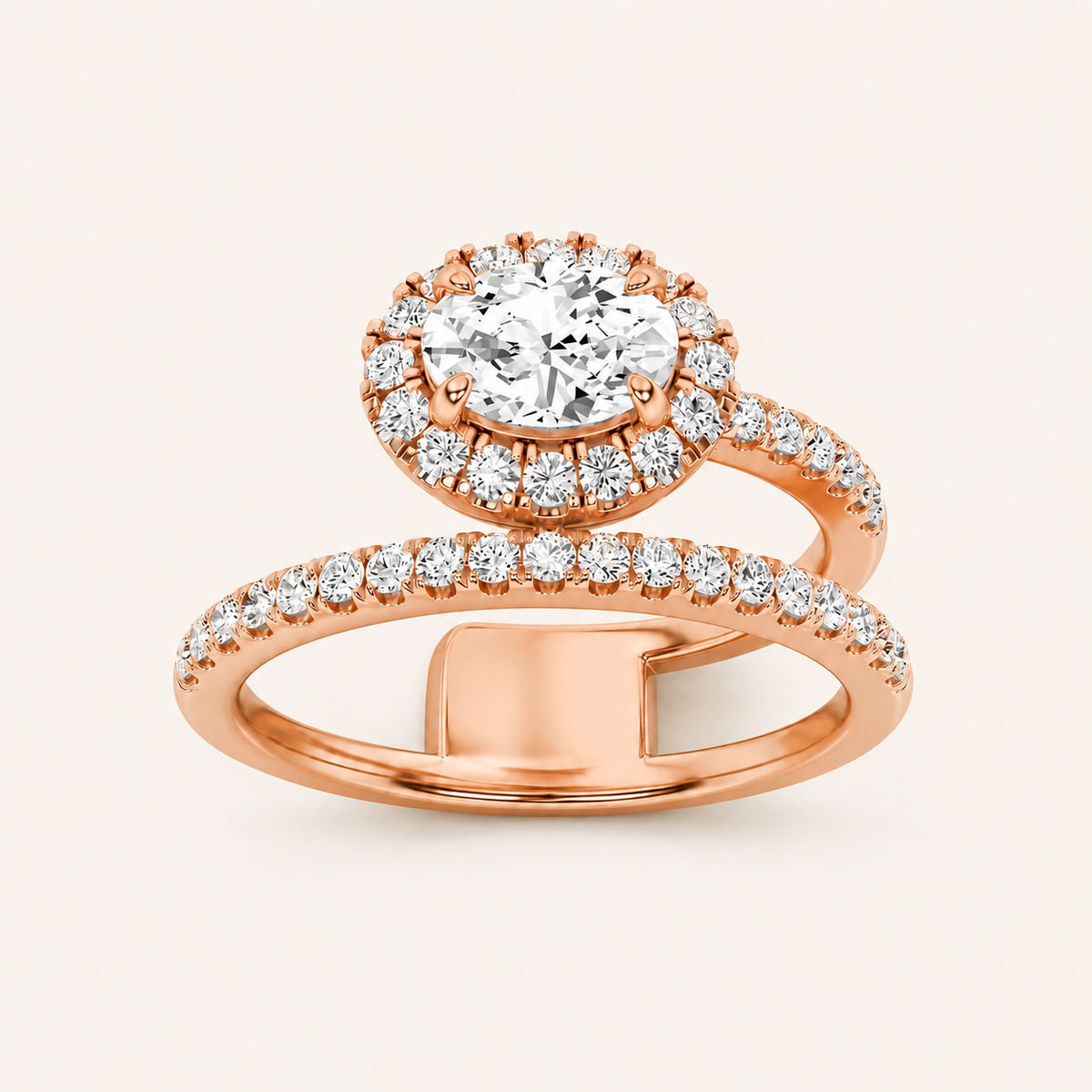 Lab Grown Diamond 1.00 CT Oval Cut Halo Ring