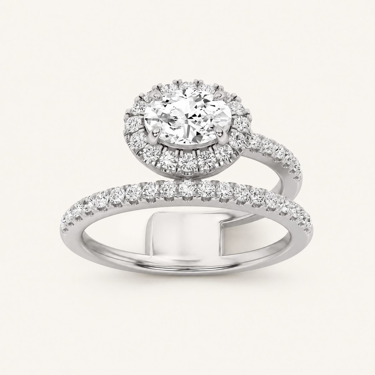 Lab Grown Diamond 1.00 CT Oval Cut Halo Ring