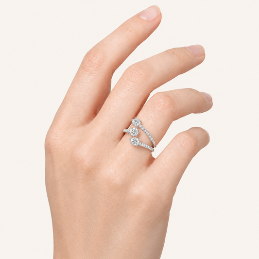 Lab Grown Diamond 1.00 CT Round And Pear Cut Three Stone Ring