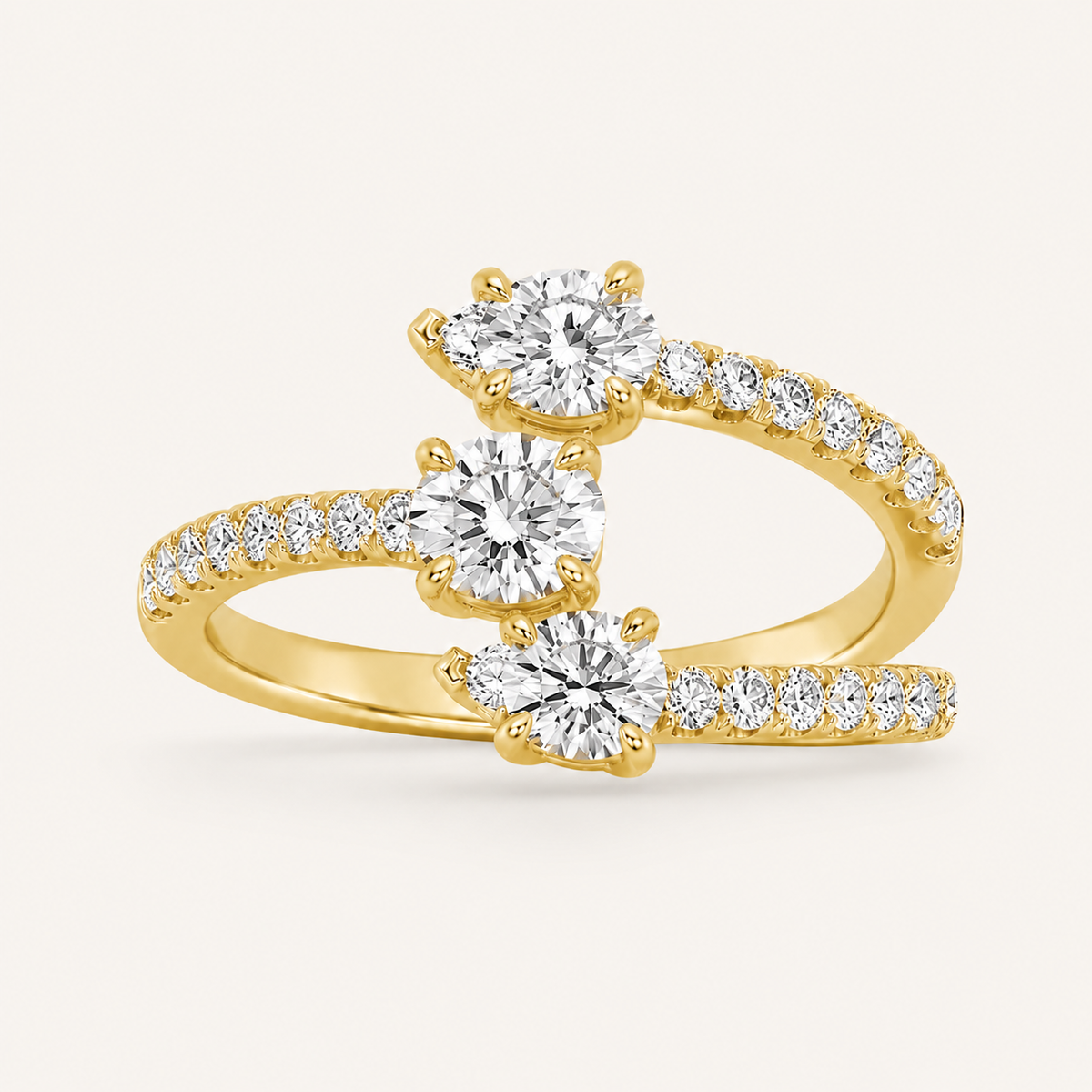 Lab Grown Diamond 1.00 CT Round And Pear Cut Three Stone Ring