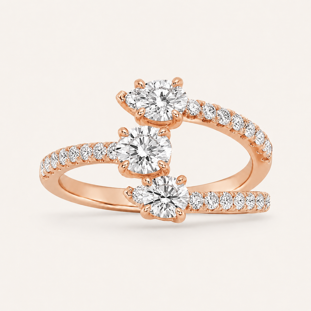 Lab Grown Diamond 1.00 CT Round And Pear Cut Three Stone Ring
