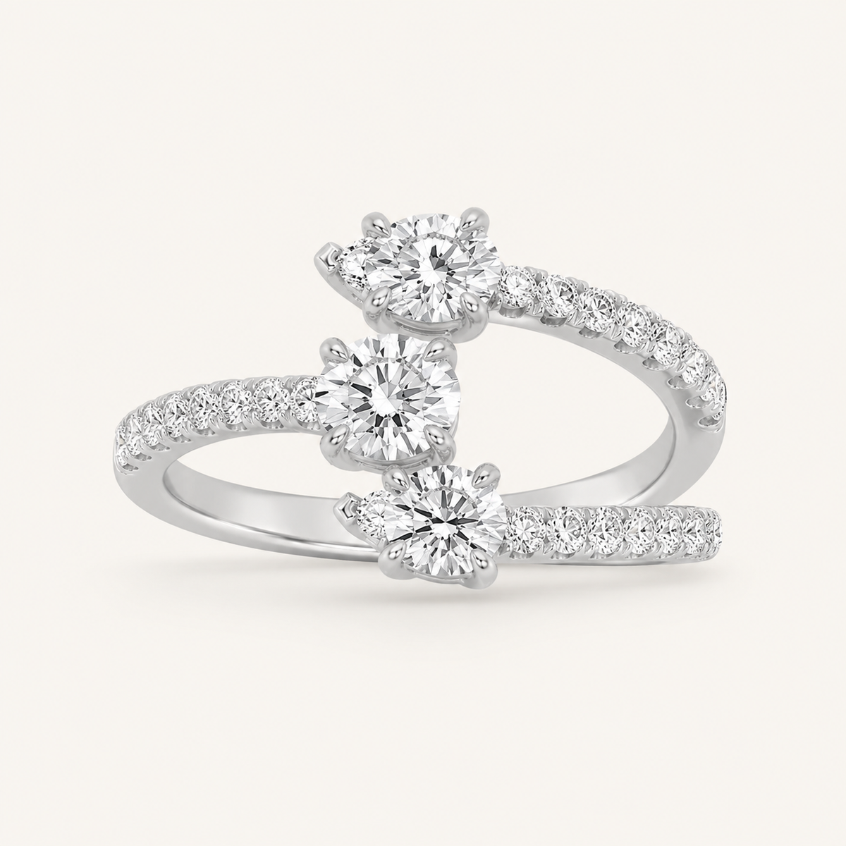 Lab Grown Diamond 1.00 CT Round And Pear Cut Three Stone Ring