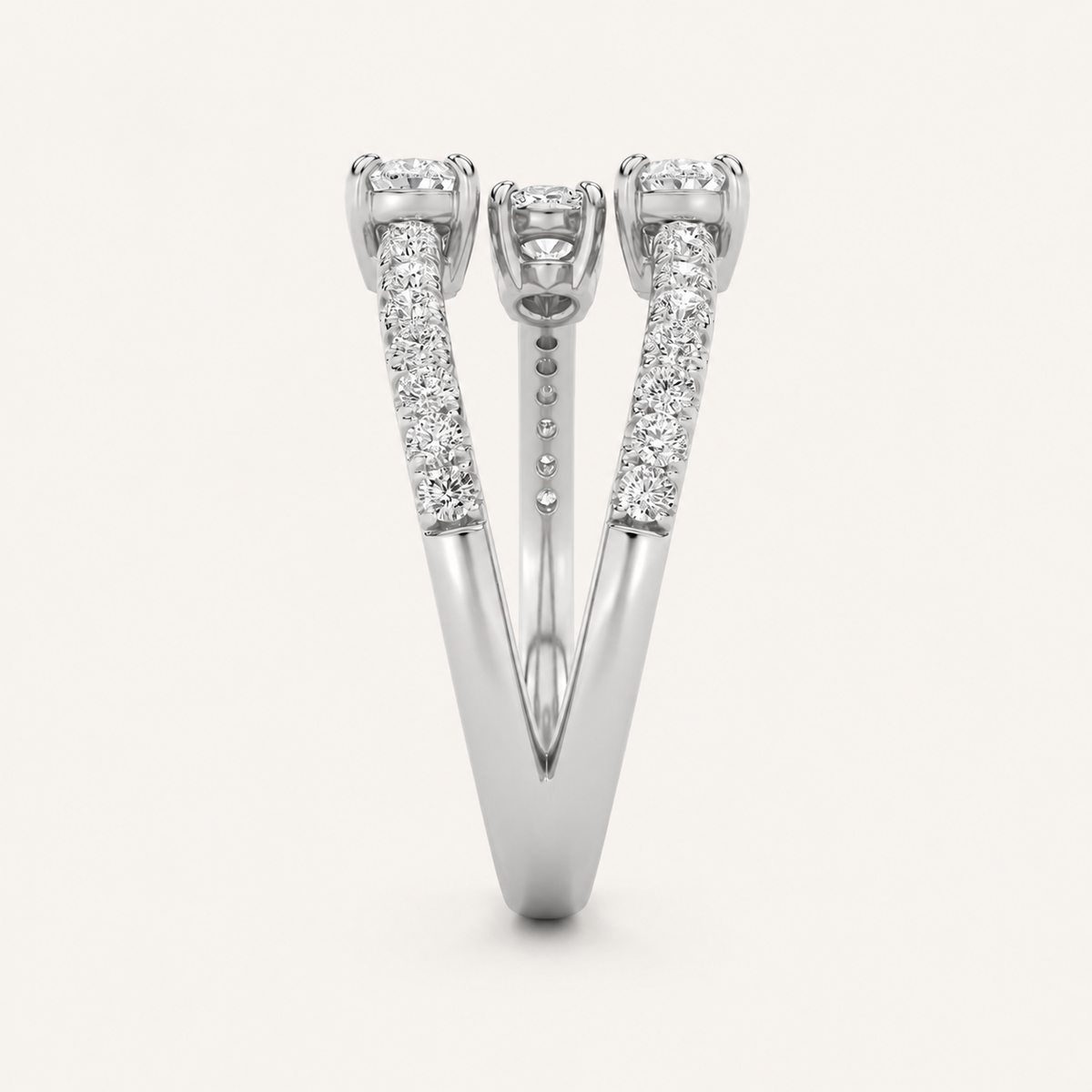 Lab Grown Diamond 1.00 CT Round And Pear Cut Three Stone Ring