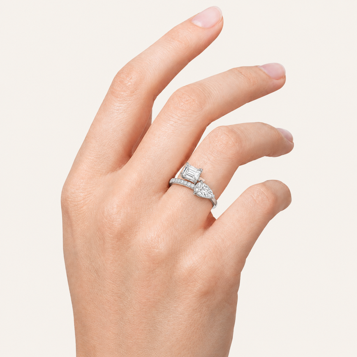 Lab Grown Diamond 1.50 CT Emerald & Pear Cut Toi Et Moi Ring