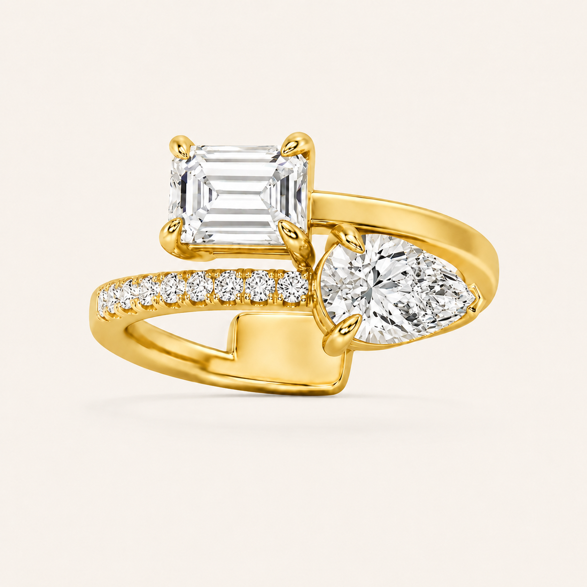 Lab Grown Diamond 1.50 CT Emerald & Pear Cut Toi Et Moi Ring