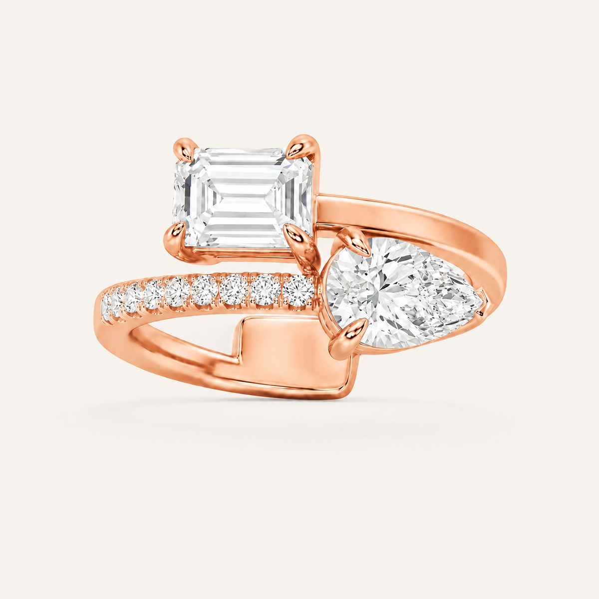 Lab Grown Diamond 1.50 CT Emerald & Pear Cut Toi Et Moi Ring