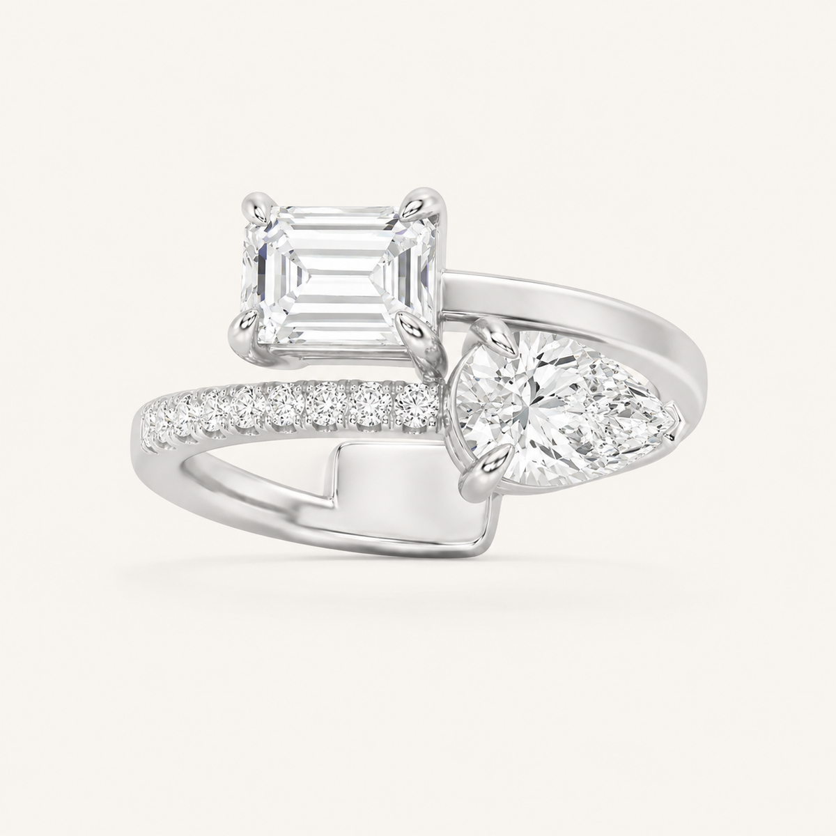 Lab Grown Diamond 1.50 CT Emerald & Pear Cut Toi Et Moi Ring