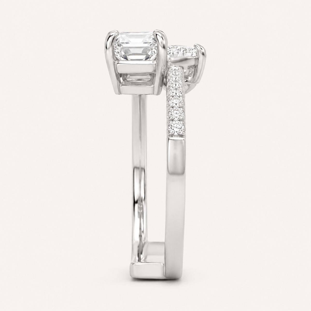 Lab Grown Diamond 1.50 CT Emerald & Pear Cut Toi Et Moi Ring