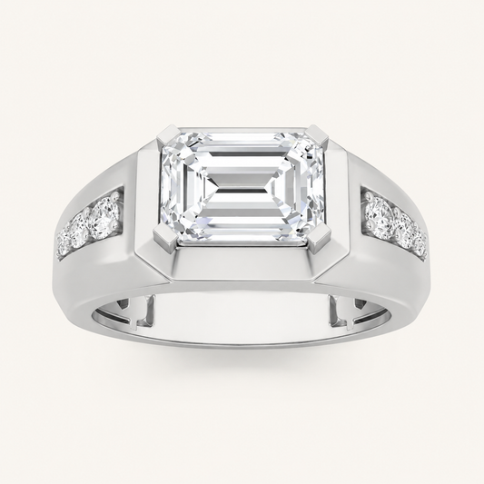 Lab Grown Diamond 3.50 CT Emerald Cut Side Stone Men's Ring