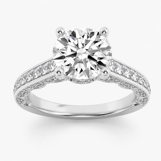 Lab Grown Diamond 2.00 CT Round Cut Hidden Halo Ring