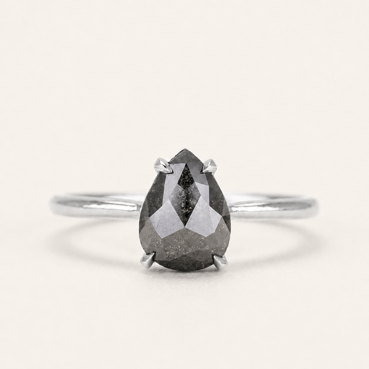1.50 CT Pear Cut Salt and Pepper Diamond Solitaire Ring (V-Artdeco)