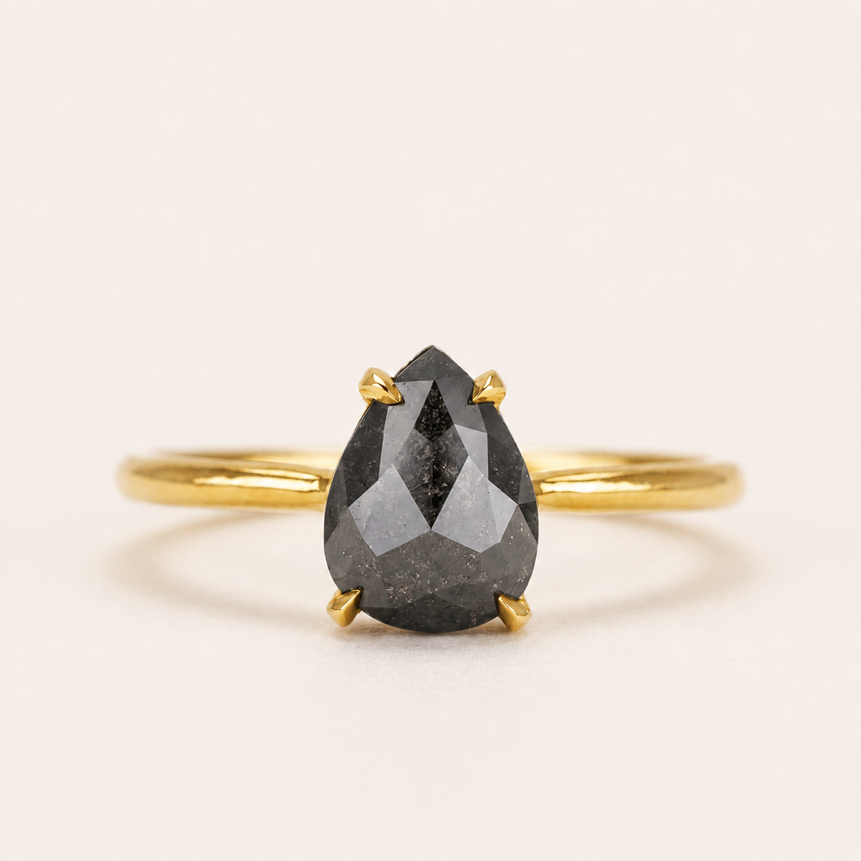 1.50 CT Pear Cut Salt and Pepper Diamond Solitaire Ring (V-Artdeco)