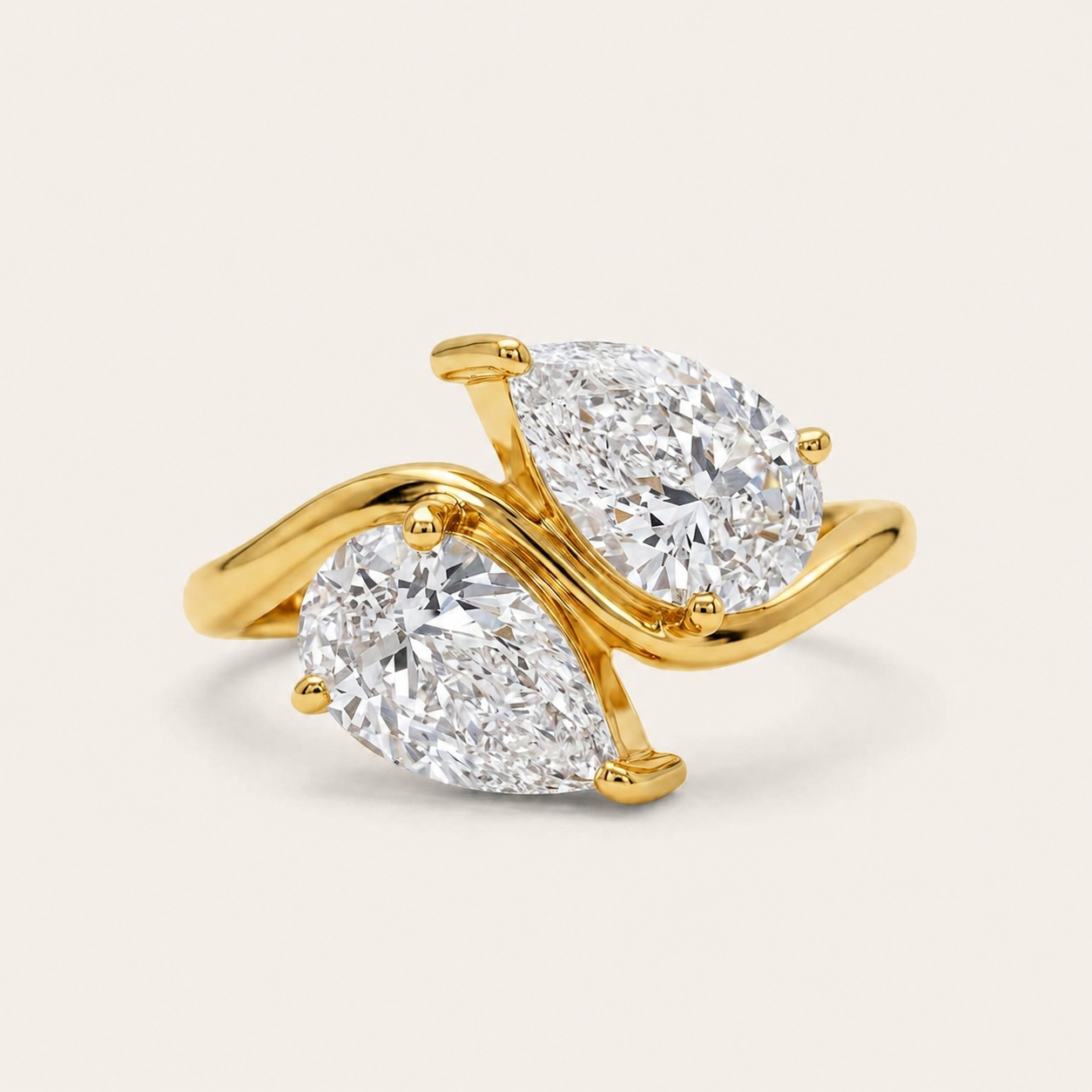 Lab Grown 4.00 CT Pear Cut Diamond Toi Et Moi Ring
