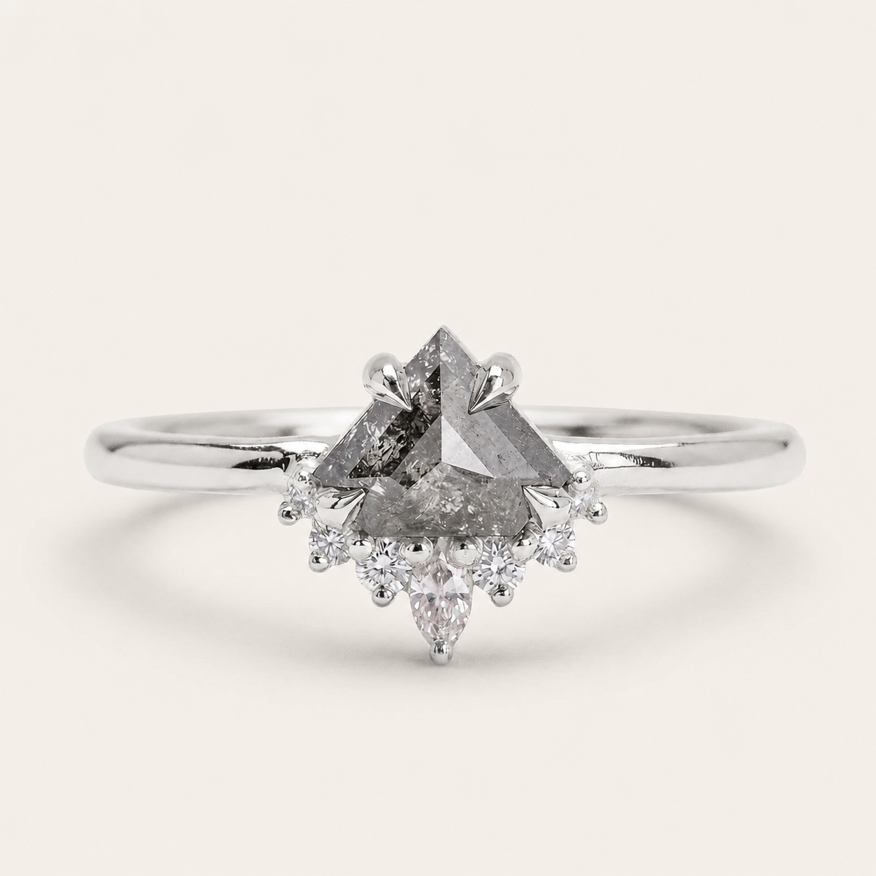 1.50 CT Shield Cut Salt and Pepper Diamond Cluster Ring