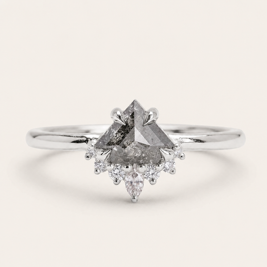 1.50 CT Shield Cut Salt and Pepper Diamond Cluster Ring