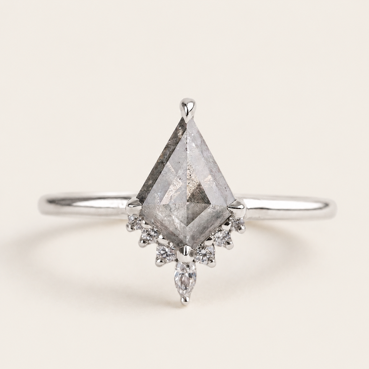 1.75 CT Kite & Round Cut Salt and Pepper Diamond Cluster Ring
