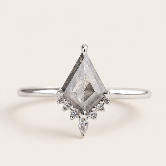 1.75 CT Kite & Round Cut Salt and Pepper Diamond Cluster Ring