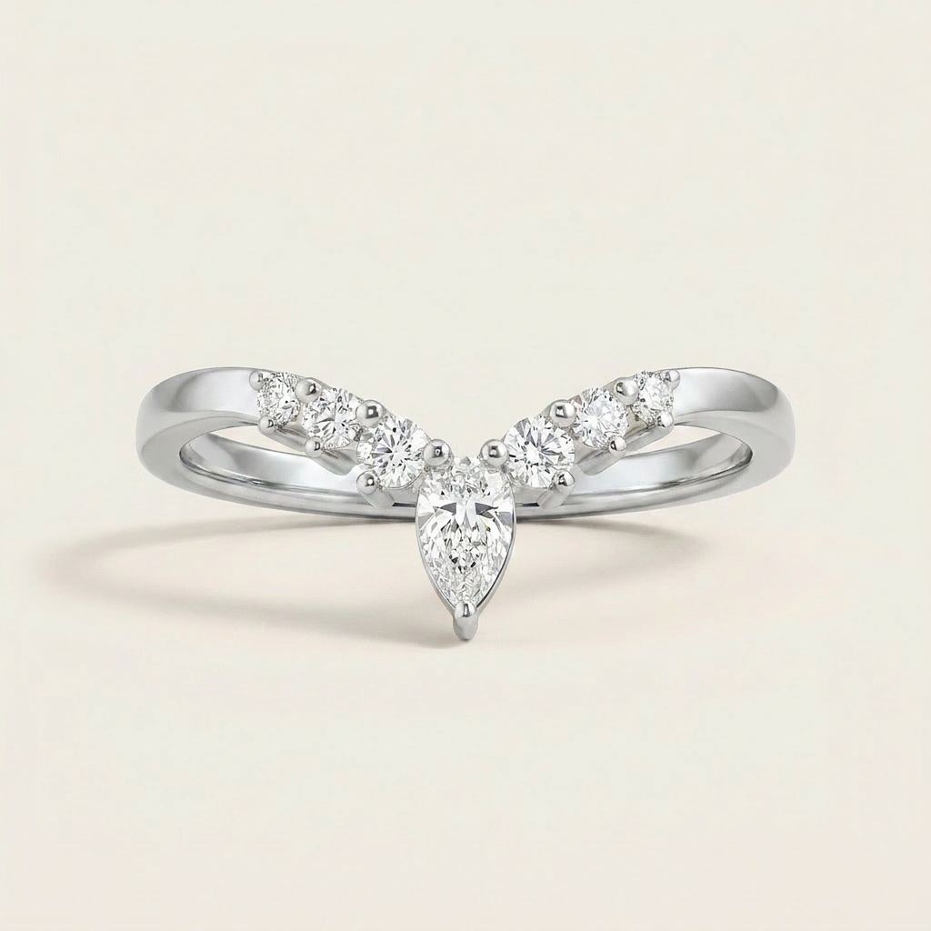 Moissanite 0.36 CT Pear & Round Cut Diamond Ring