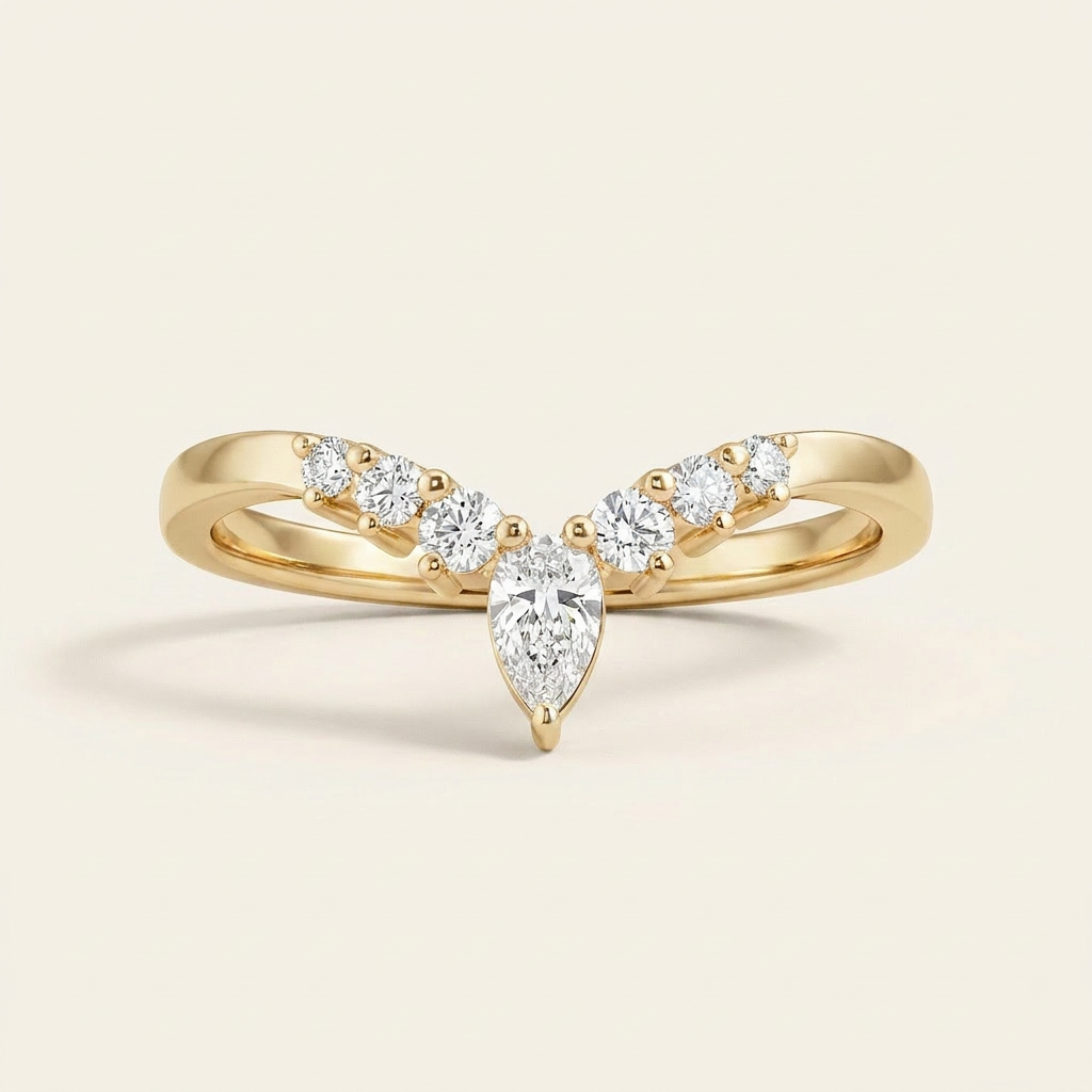Moissanite 0.36 CT Pear & Round Cut Diamond Ring