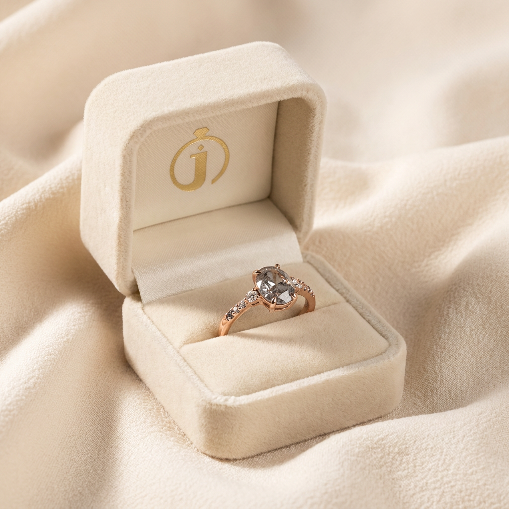 1.70 CT Oval & Round Cut Salt and Pepper Diamond Three Stone Ring