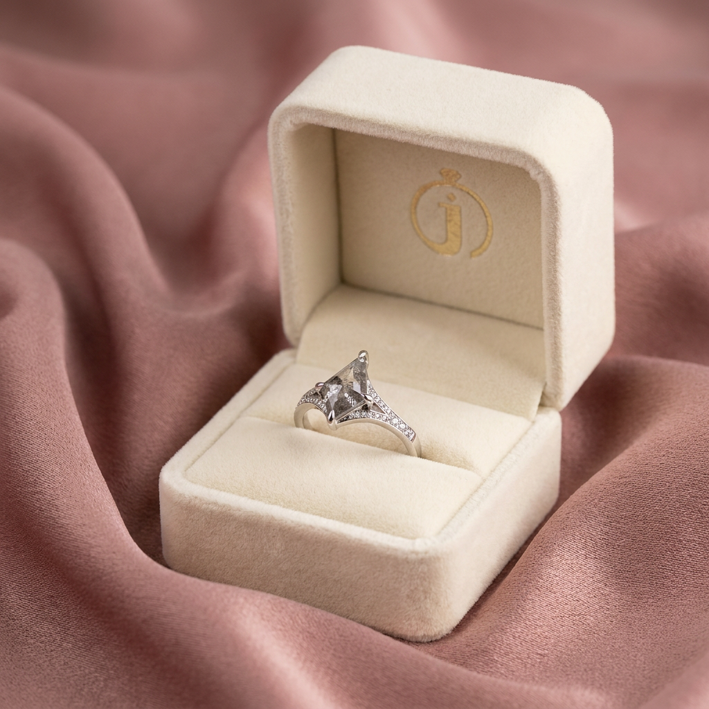 1.50 CT Kite Cut Salt and Pepper Diamond Solitaire Ring