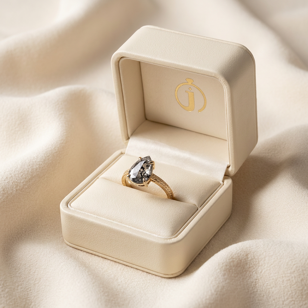 1.70 CT Pear Cut Salt and Pepper Diamond Solitaire Ring (V1)