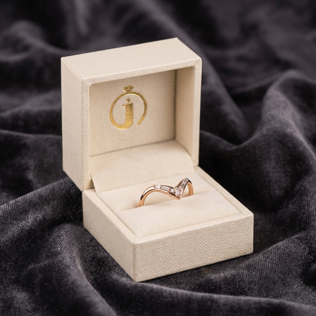 Moissanite 0.19 CT Baguette & Round Cut Diamond Ring (V-Minimalist)
