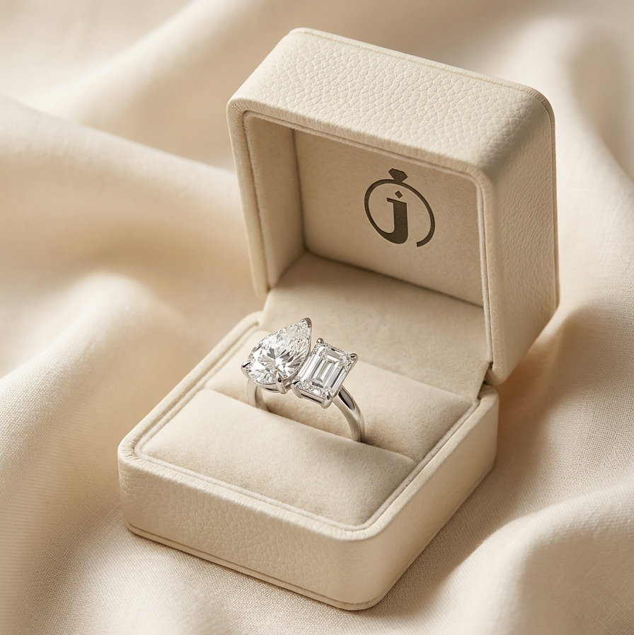 Moissanite 3.40 CT Pear & Baguette Cut Diamond Toi Et Moi Ring