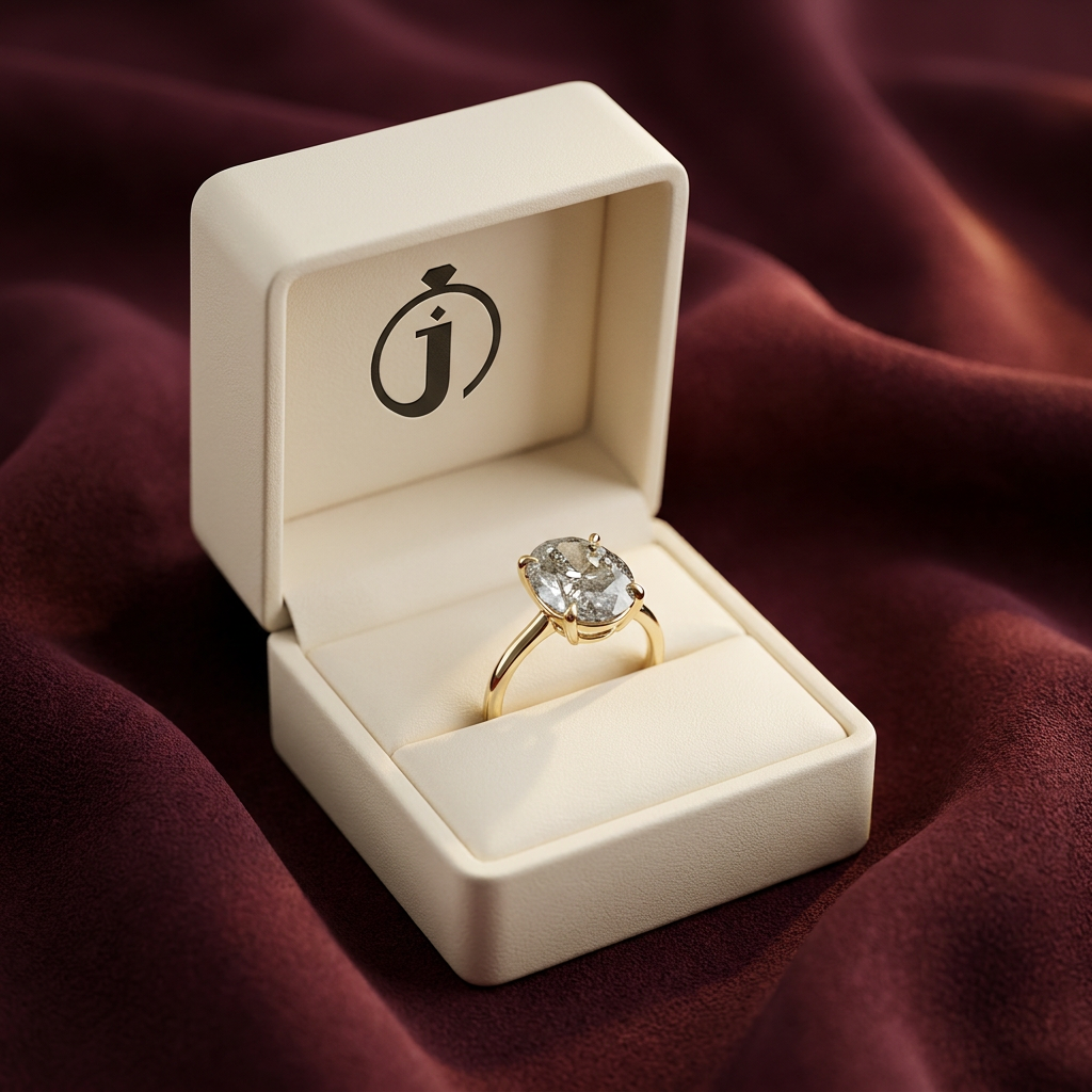 2.05 CT Oval Cut Salt and Pepper Diamond Solitaire Ring