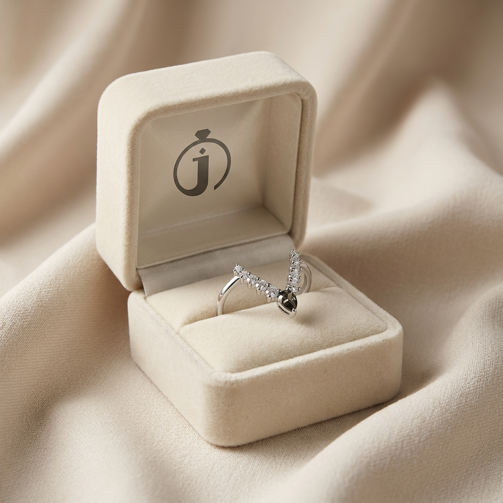 0.48 CT Pear & Round Cut Salt and Pepper Diamond Ring