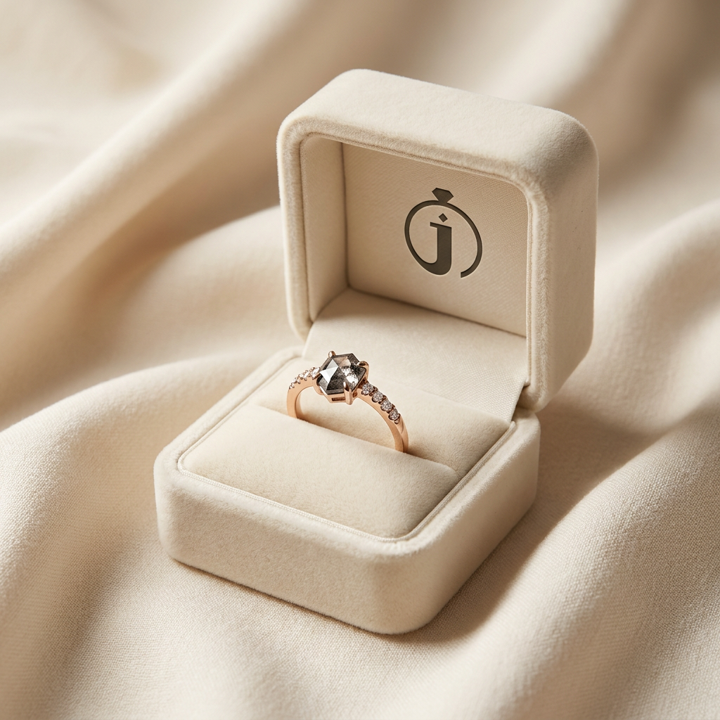 1.30 CT Hexagon Cut Salt and Pepper Diamond Solitaire Ring (V1)