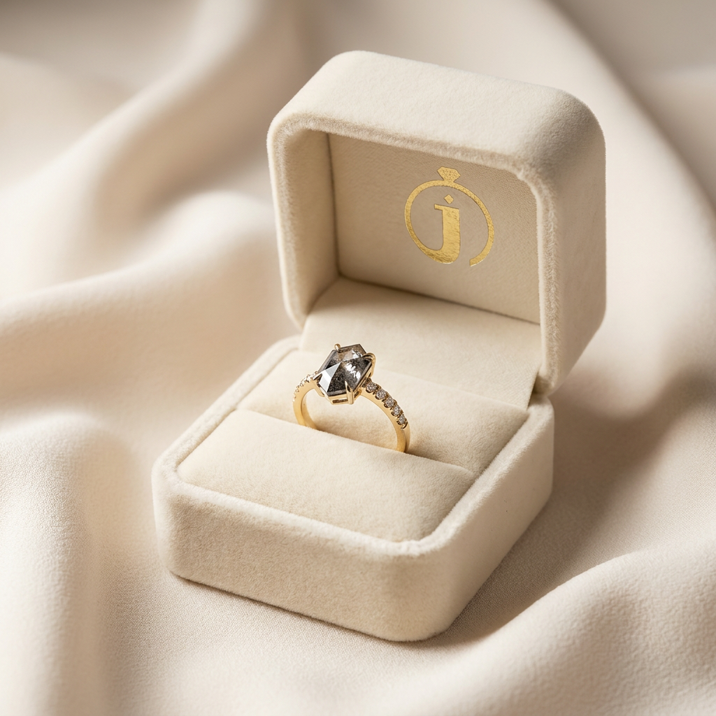 1.70 CT Hexagon Cut Salt and Pepper Diamond Solitaire Ring