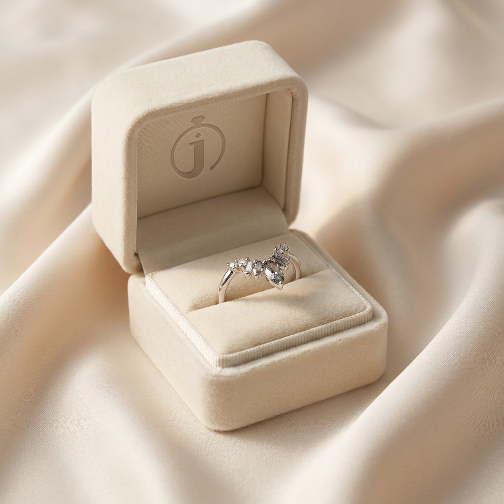0.32 CT Marquise & Round Cut Salt and Pepper Diamond Ring