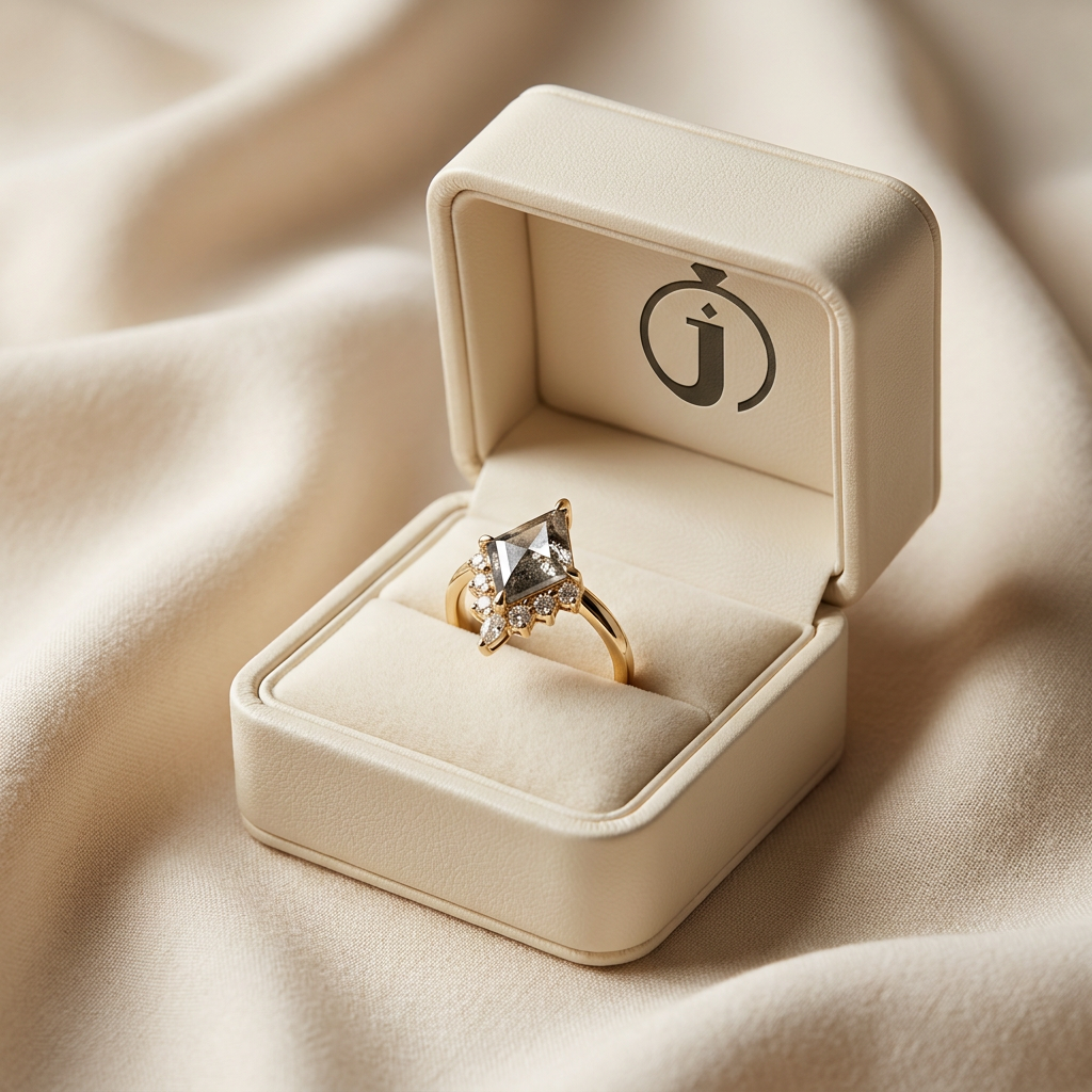 1.45 CT Kite & Round Cut Salt and Pepper Diamond Cluster Ring