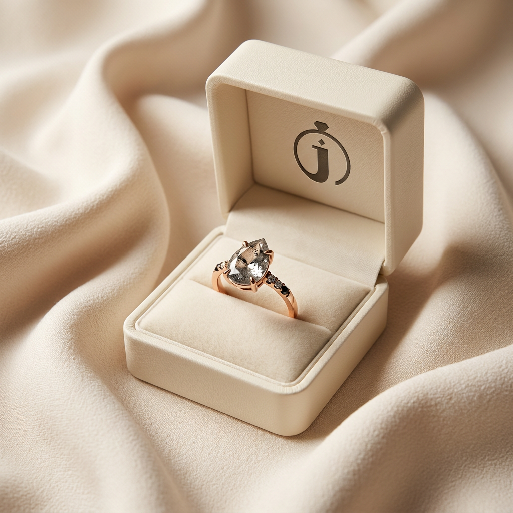 1.25 CT Pear Cut Salt and Pepper Diamond Solitaire Ring (V1)