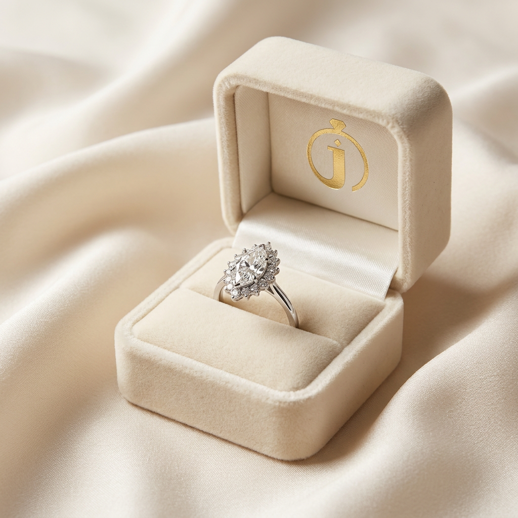 Moissanite 2.20 CT Marquise & Round Cut Diamond Halo Ring