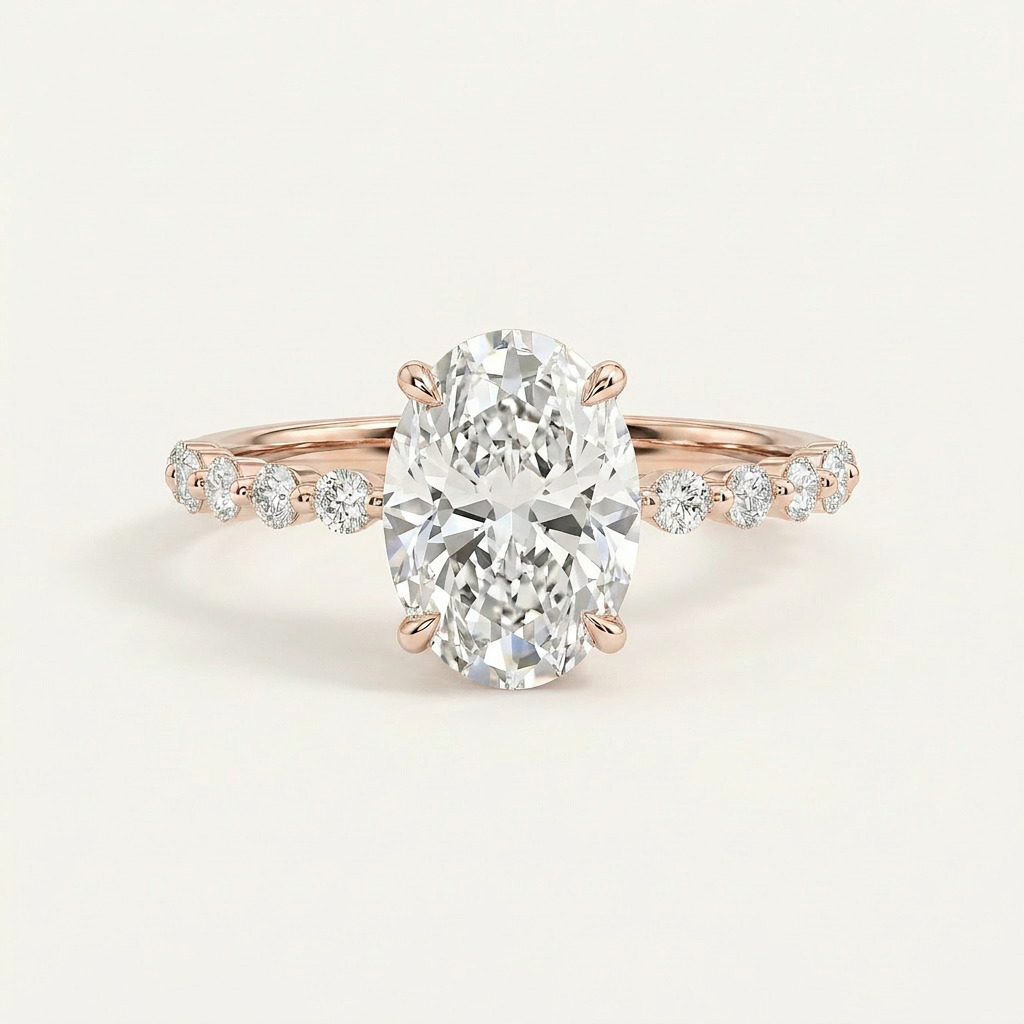 Moissanite 3.35 CT Oval & Round Cut Diamond Solitaire Ring