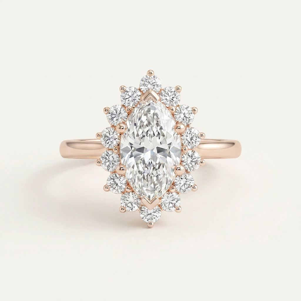 Moissanite 2.20 CT Marquise & Round Cut Diamond Halo Ring