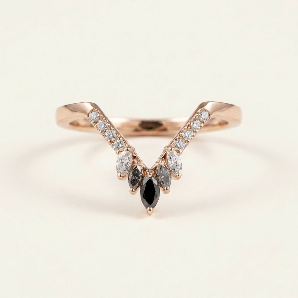 0.35 CT Marquise & Round Cut Salt and Pepper Diamond Ring